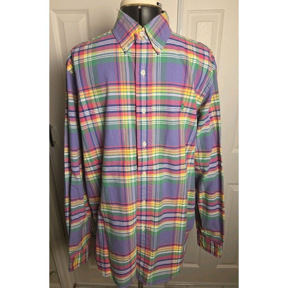 Vintage Ralph Lauren Polo Men's M Long Sleeve Button Oxford Shirt Bright Plaid